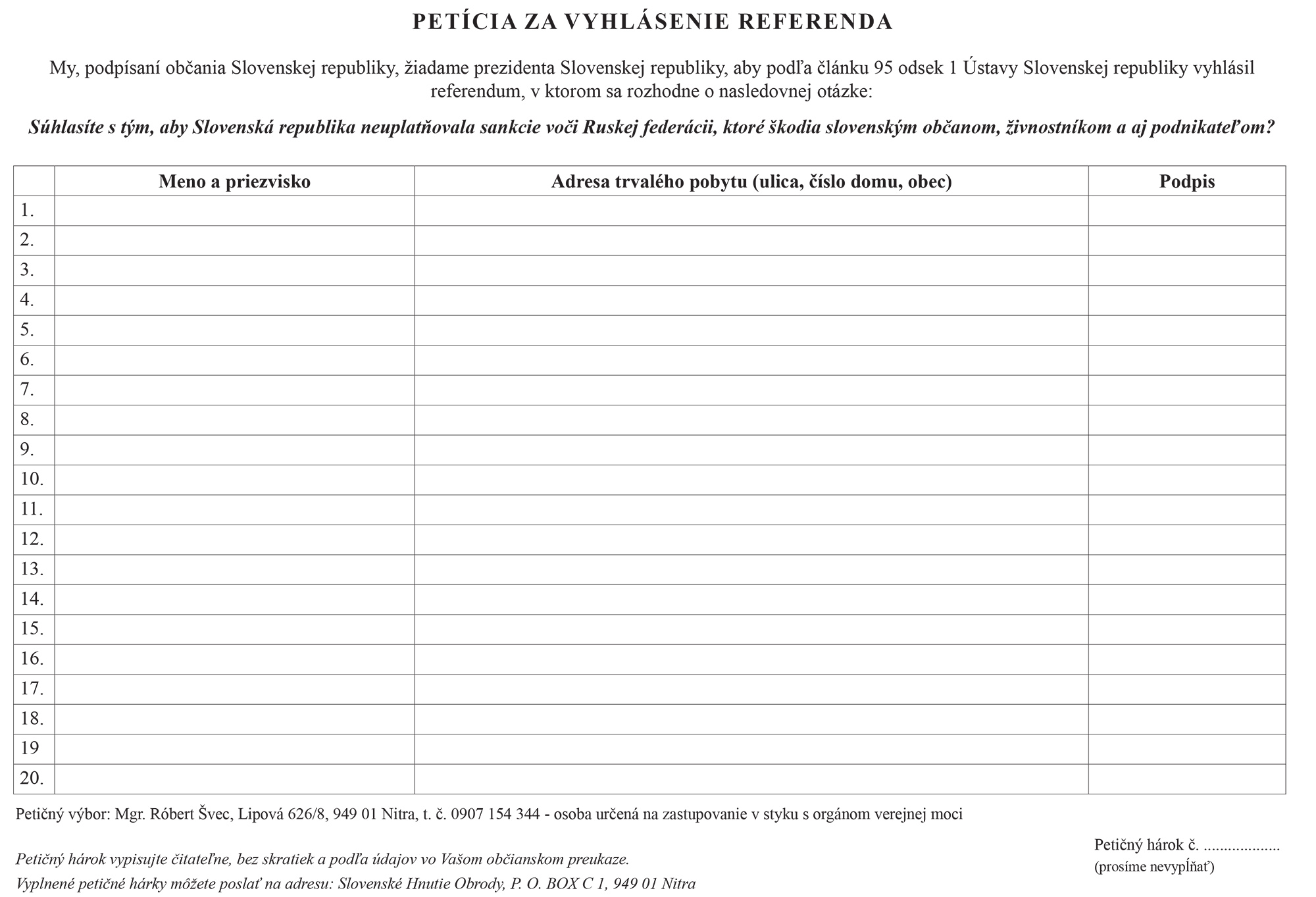Peticny harok - referendum za neuplatnovanie protiruskych sankcii